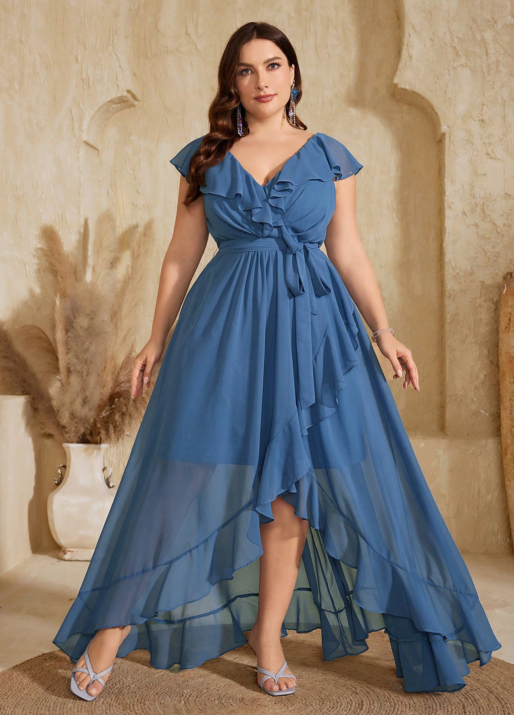 Світло-синя вечірня, кежуал сукня в стилі армпір SHEIN однотонна