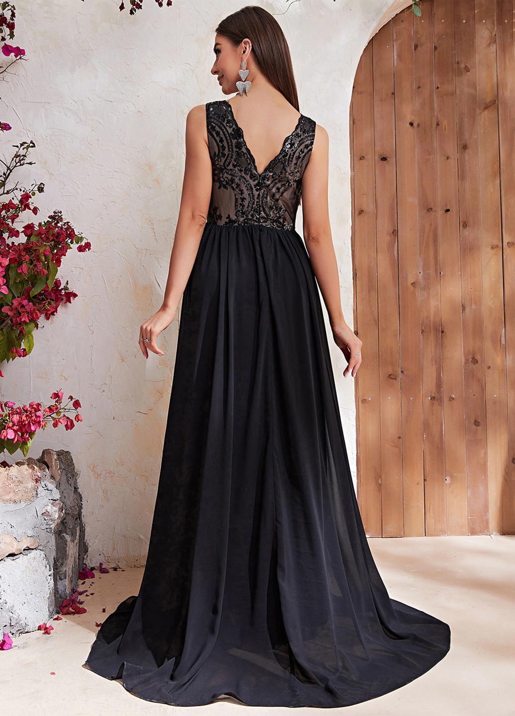 Чорна святковий, вечірня сукня зі шлейфом, а-силует SHEIN однотонна