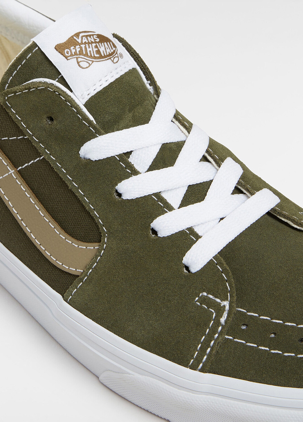 Хаки кеды Vans SK8-LOW с белой подошвой, с логотипом