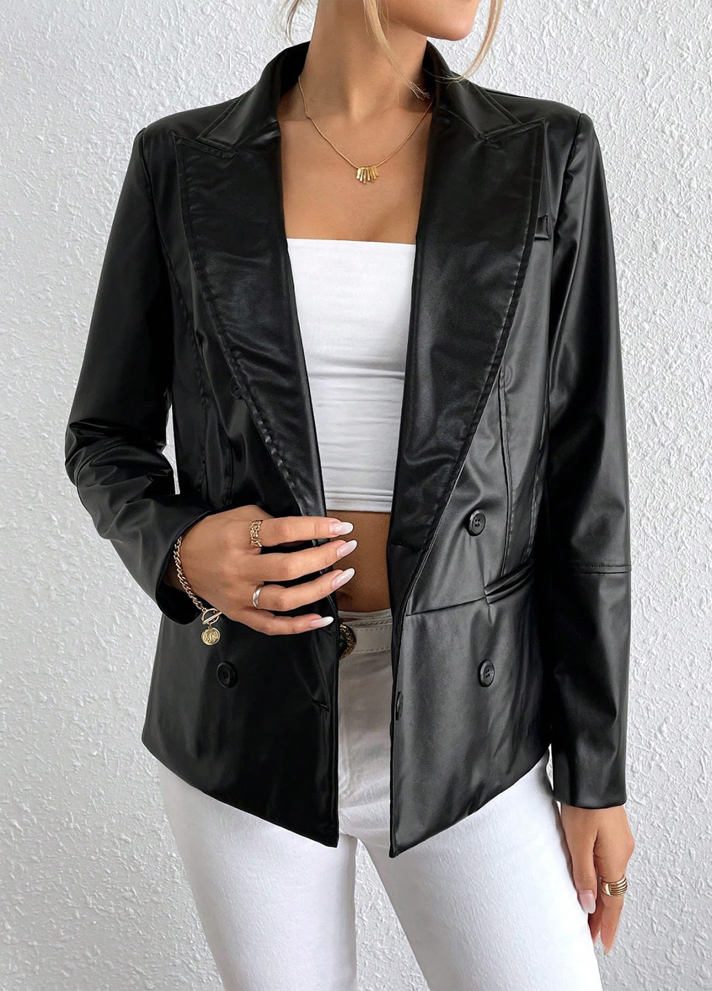 Черный женский жакет SHEIN однотонный - демисезонный