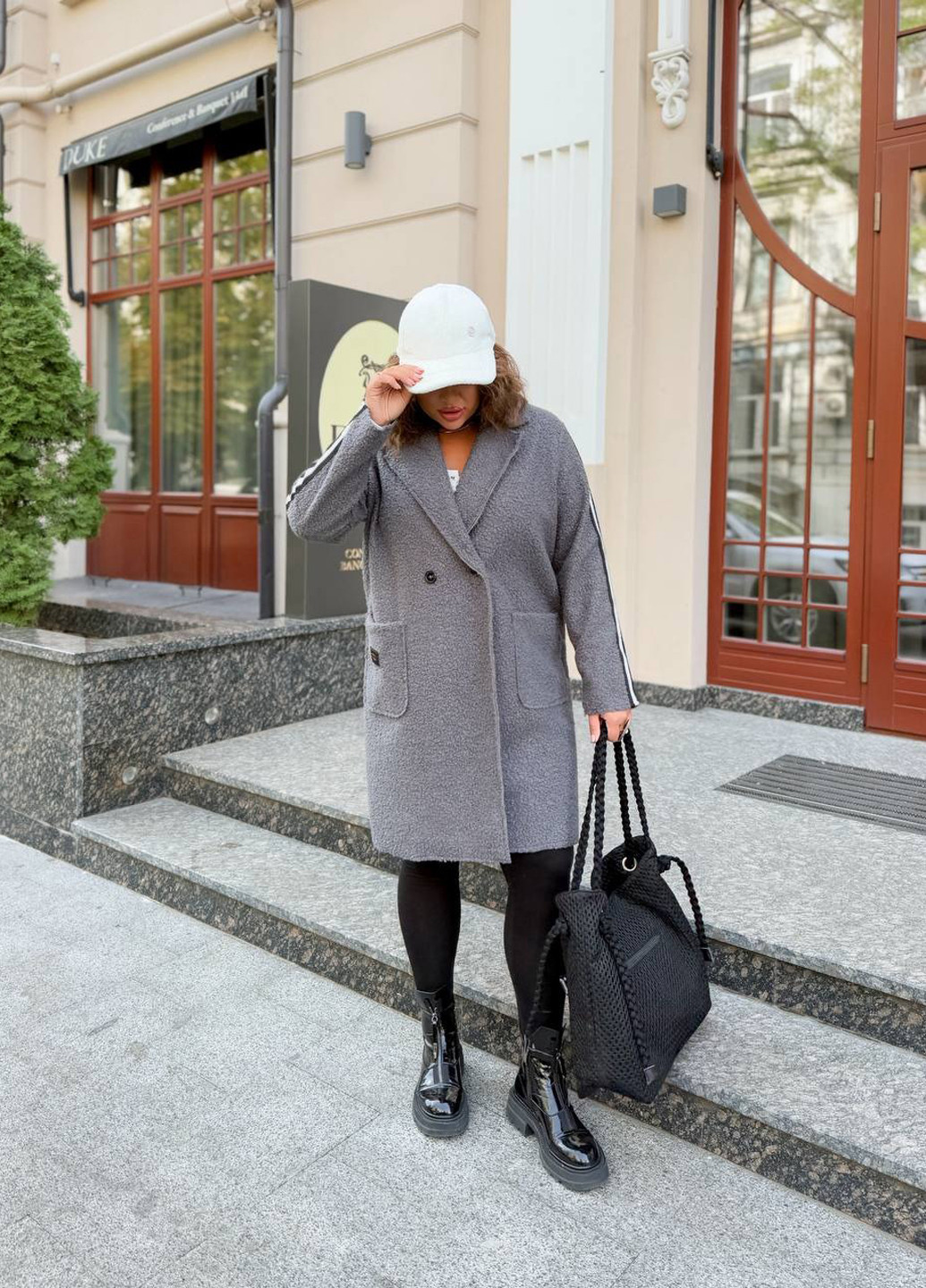 Темно-сіре демісезонне Пальто двобортне No Brand