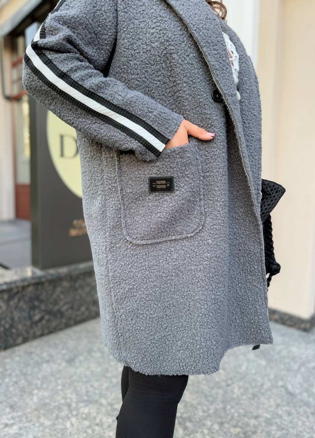 Темно-сіре демісезонне Пальто двобортне No Brand