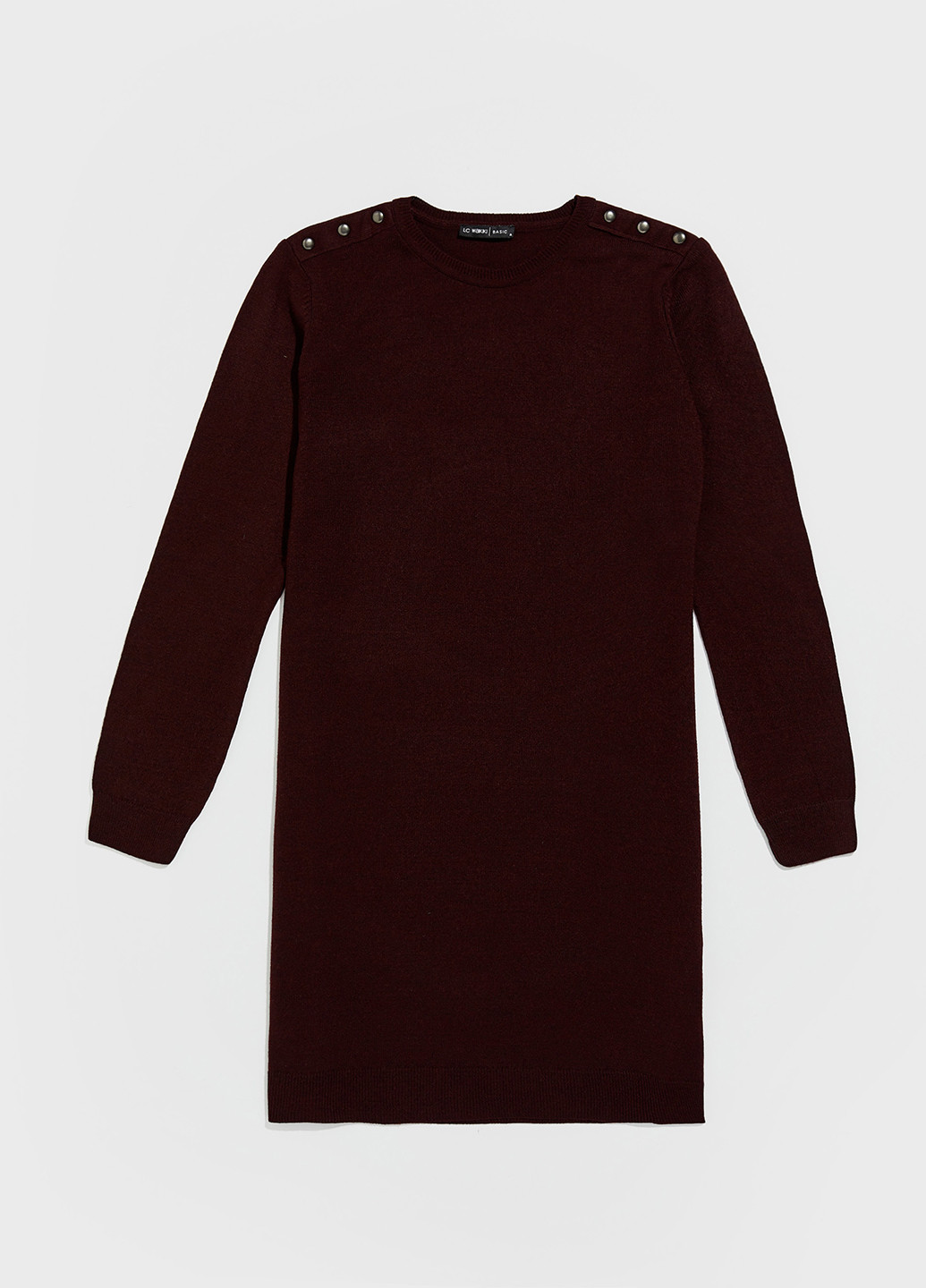 Темно-бордовое кэжуал платье платье-свитер LC Waikiki однотонное