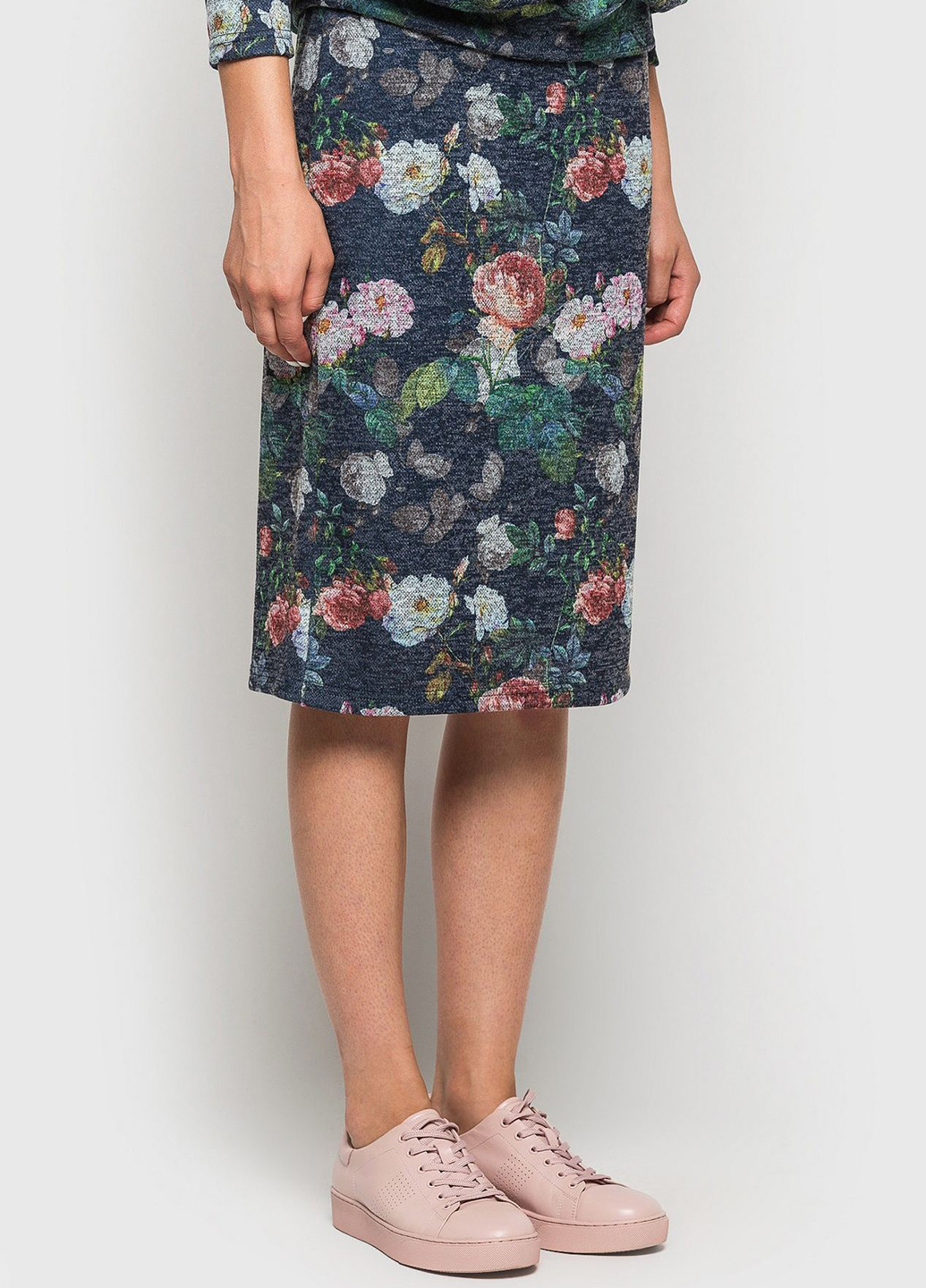 Темно-синяя кэжуал цветочной расцветки юбка Vovk
