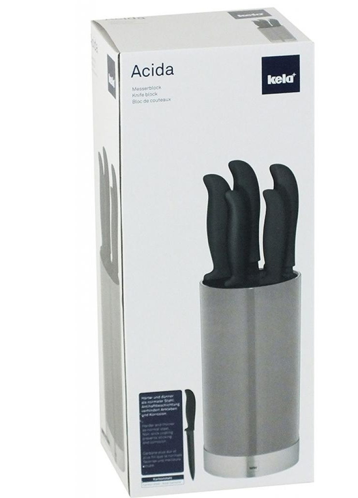 Набор ножей Acida с подставкой 6 предметов Grey (11288) Kela чёрные,