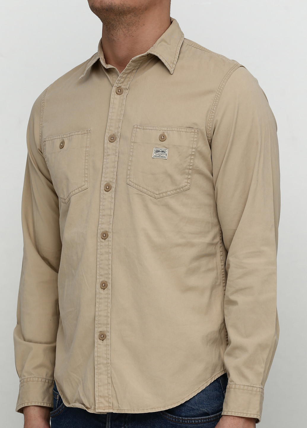 Бежевая кэжуал рубашка однотонная Ralph Lauren с длинным рукавом