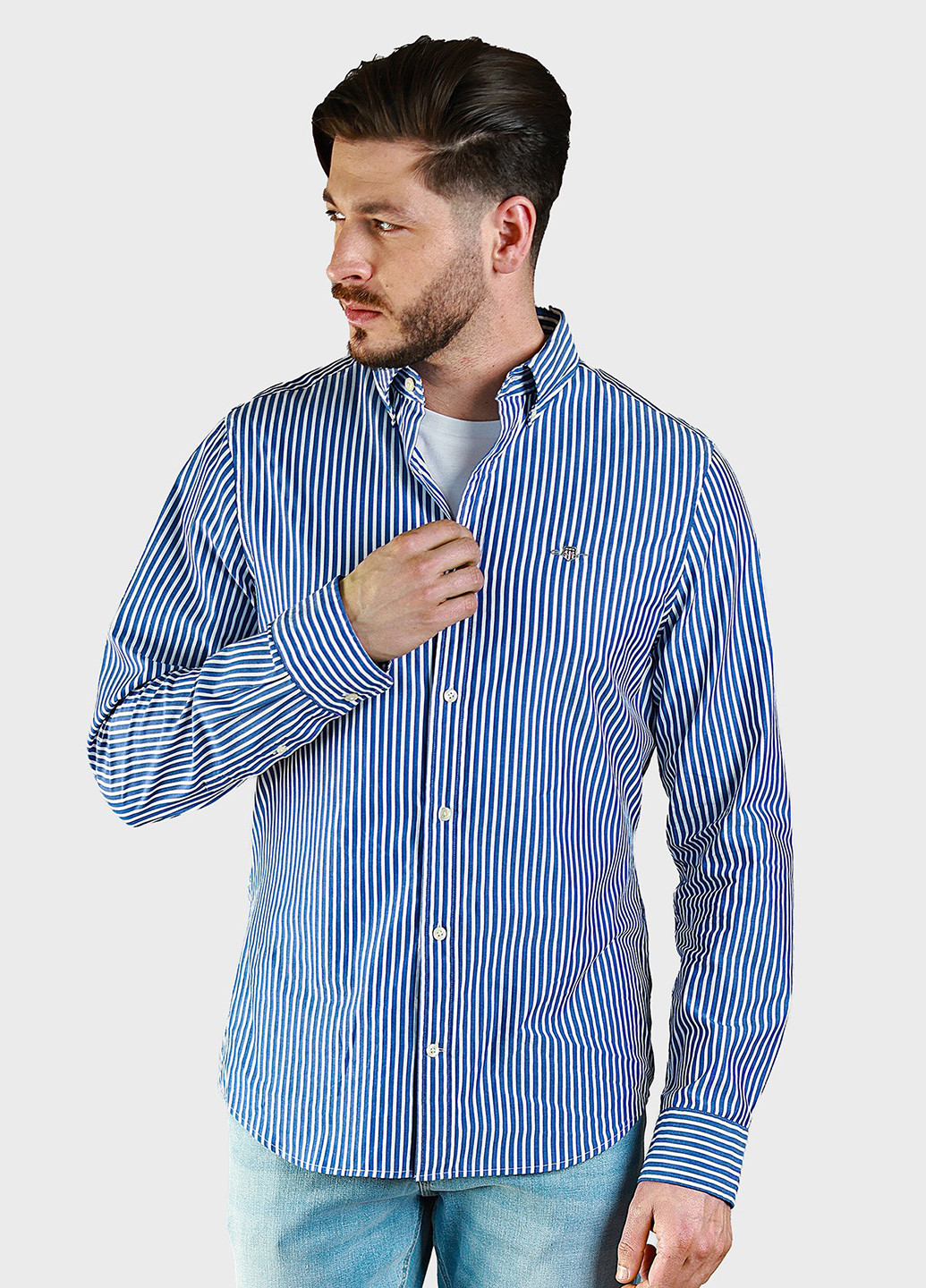 Синяя кэжуал рубашка в полоску Gant