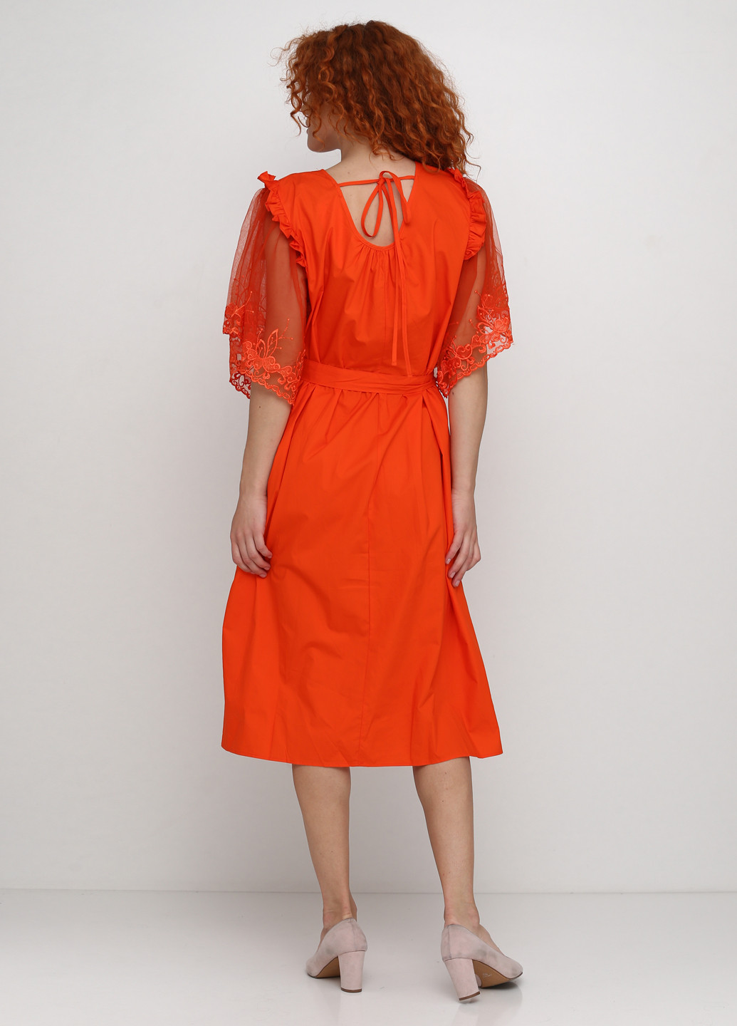 Оранжевое кэжуал платье клеш Exquiss Paris однотонное