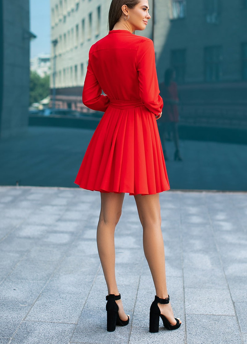Красное кэжуал легкое красное мини-платье с расклешенной юбкой SL.IRA однотонное