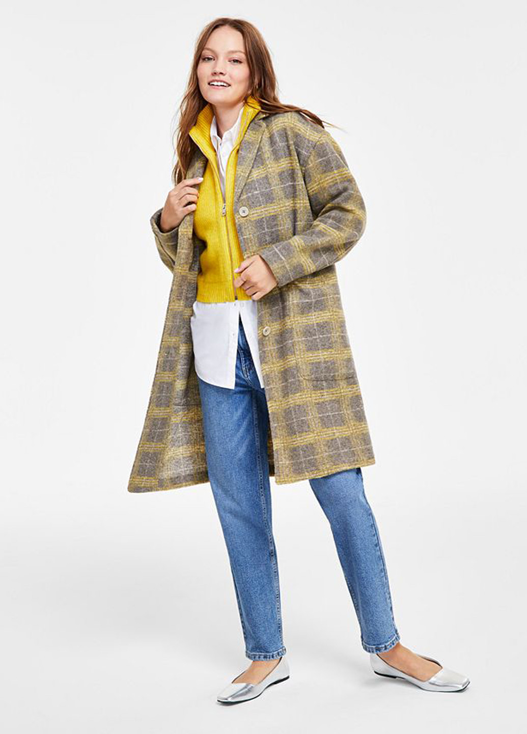 Серое демисезонное Пальто однобортное Calvin Klein