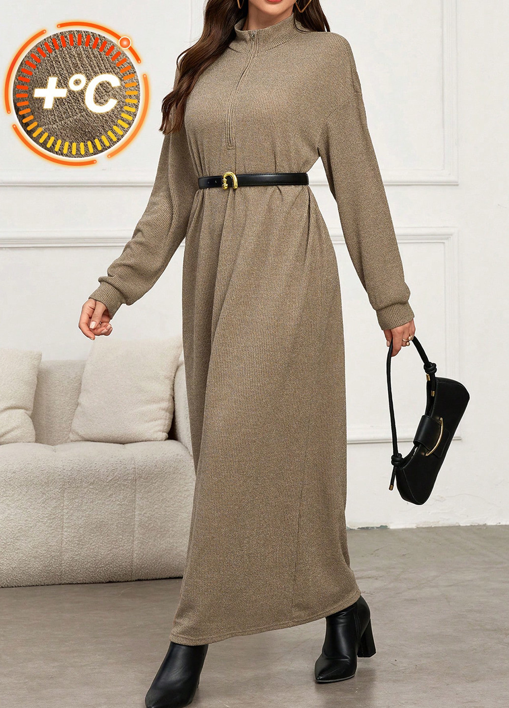 Темно-бежева кежуал сукня сукня светр SHEIN меланжева