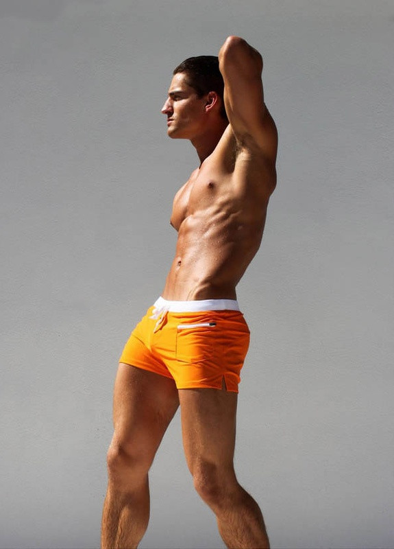 Мужские оранжевые пляжные мужские плавки шорты AQUX