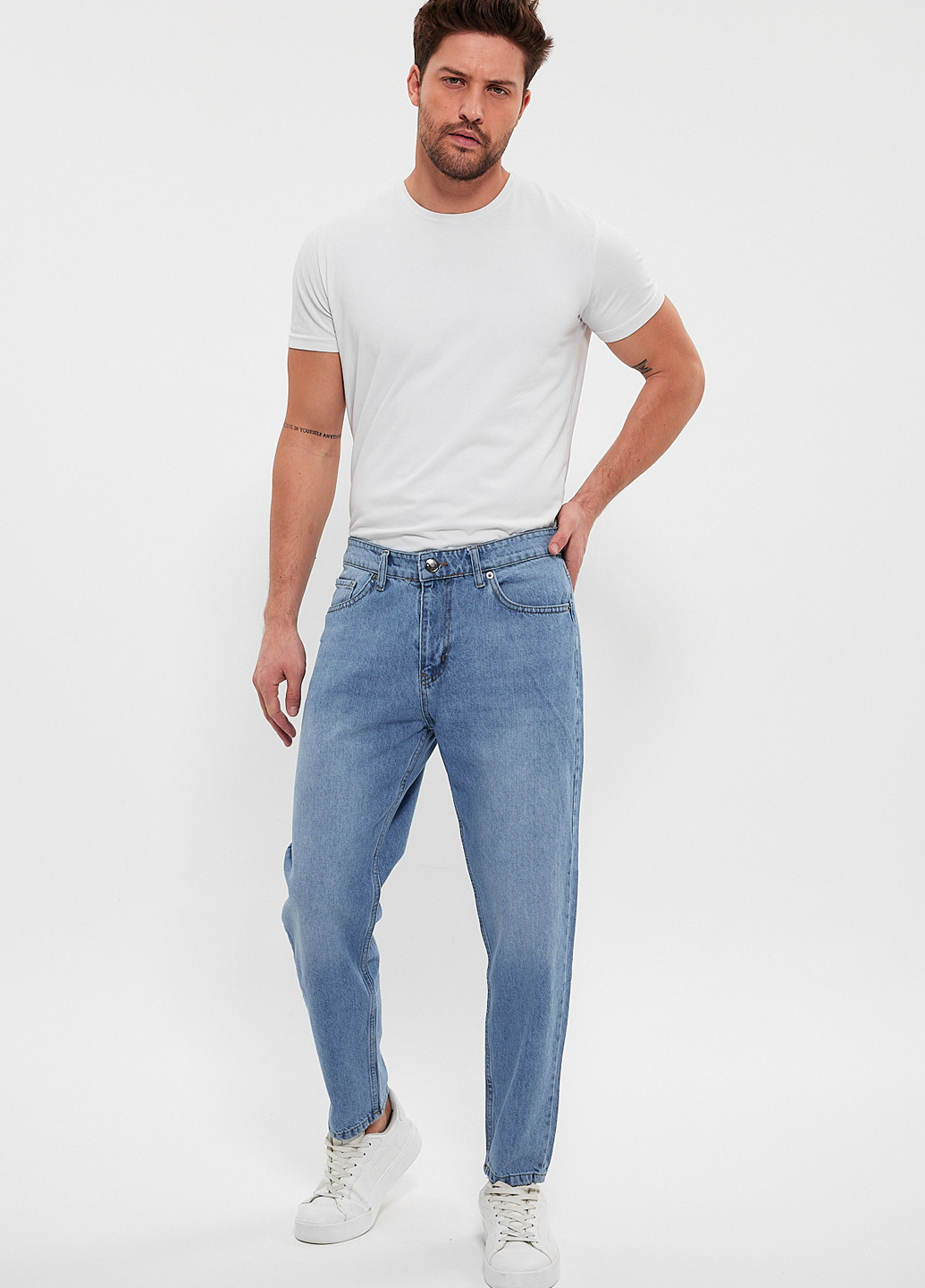 Голубые демисезонные мом фит джинсы Trend Collection