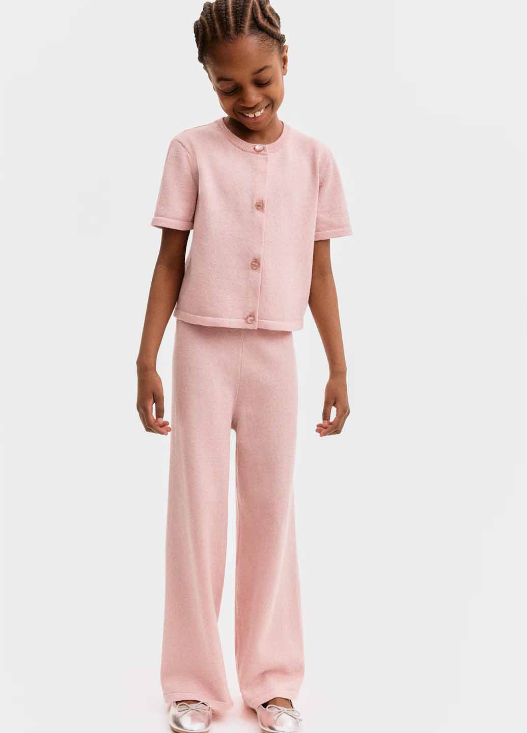 Светло-розовые кэжуал демисезонные прямые брюки H&M