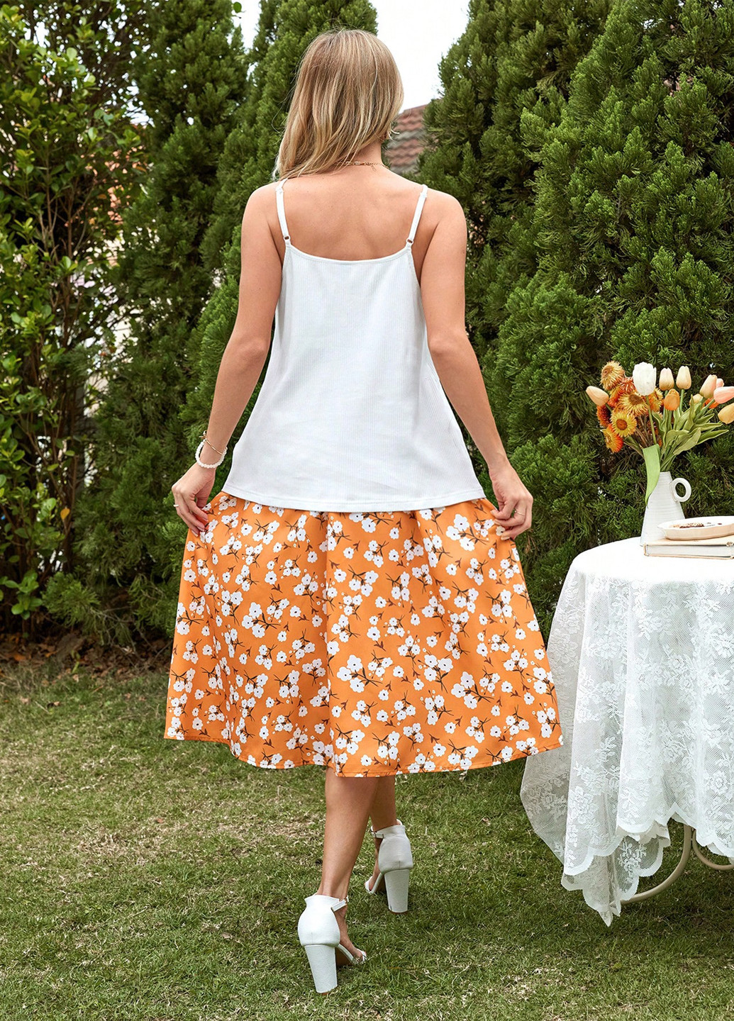 Комбинированный летний комплект для беременных и кормящих (майка, юбка) SHEIN