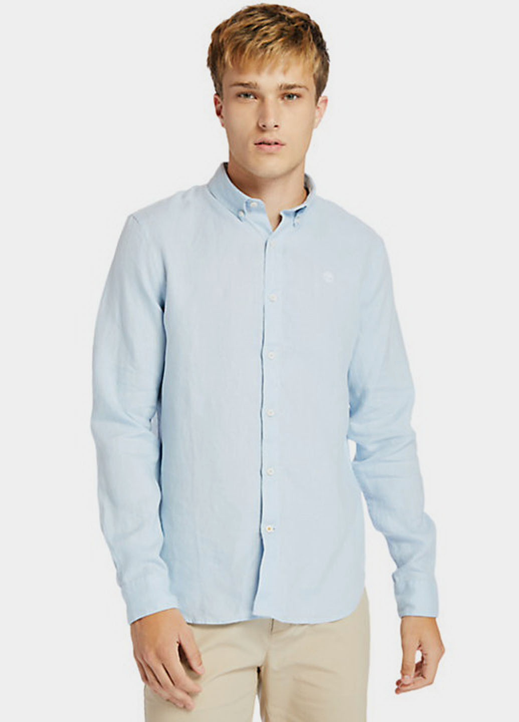 Голубой классическая, кэжуал рубашка однотонная Timberland