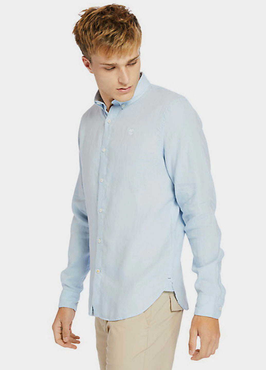 Голубой классическая, кэжуал рубашка однотонная Timberland