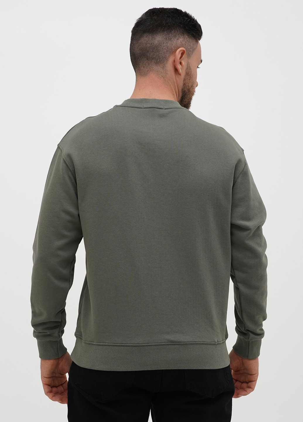 Оливковый свитшот Trend Collection однотонный без декора (328567390)