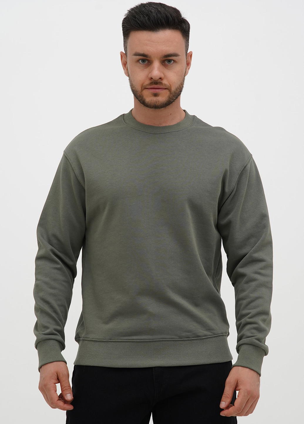 Оливковый свитшот Trend Collection однотонный без декора (328567390)
