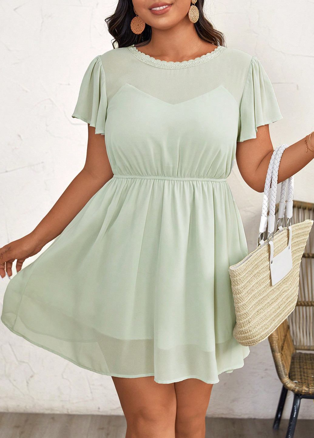 Мятное кэжуал платье SHEIN однотонное