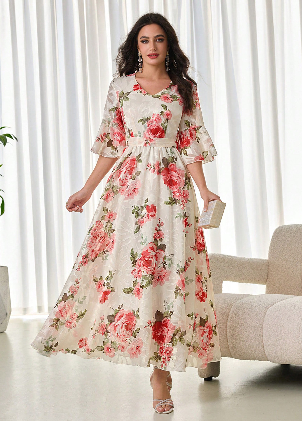 Комбінована святковий сукня кльош SHEIN з квітковим принтом