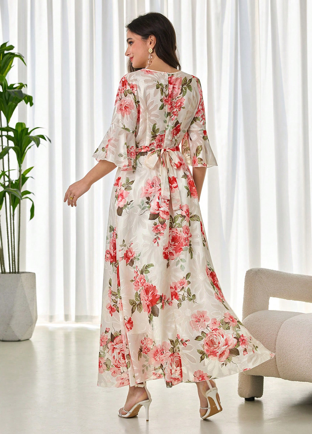 Комбінована святковий сукня кльош SHEIN з квітковим принтом