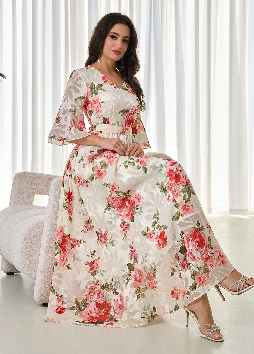 Комбінована святковий сукня кльош SHEIN з квітковим принтом