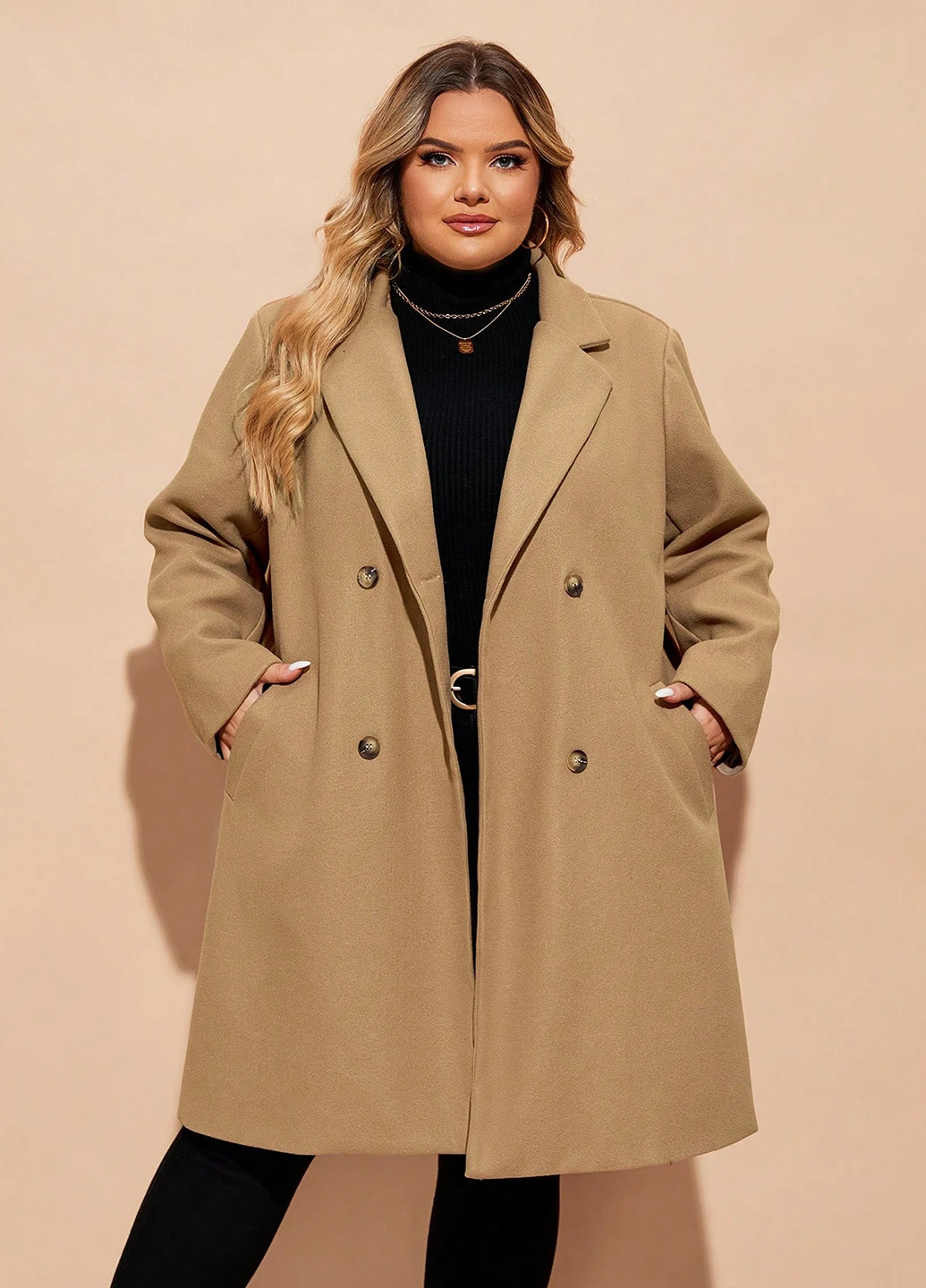 Песочное демисезонное Пальто двубортное SHEIN
