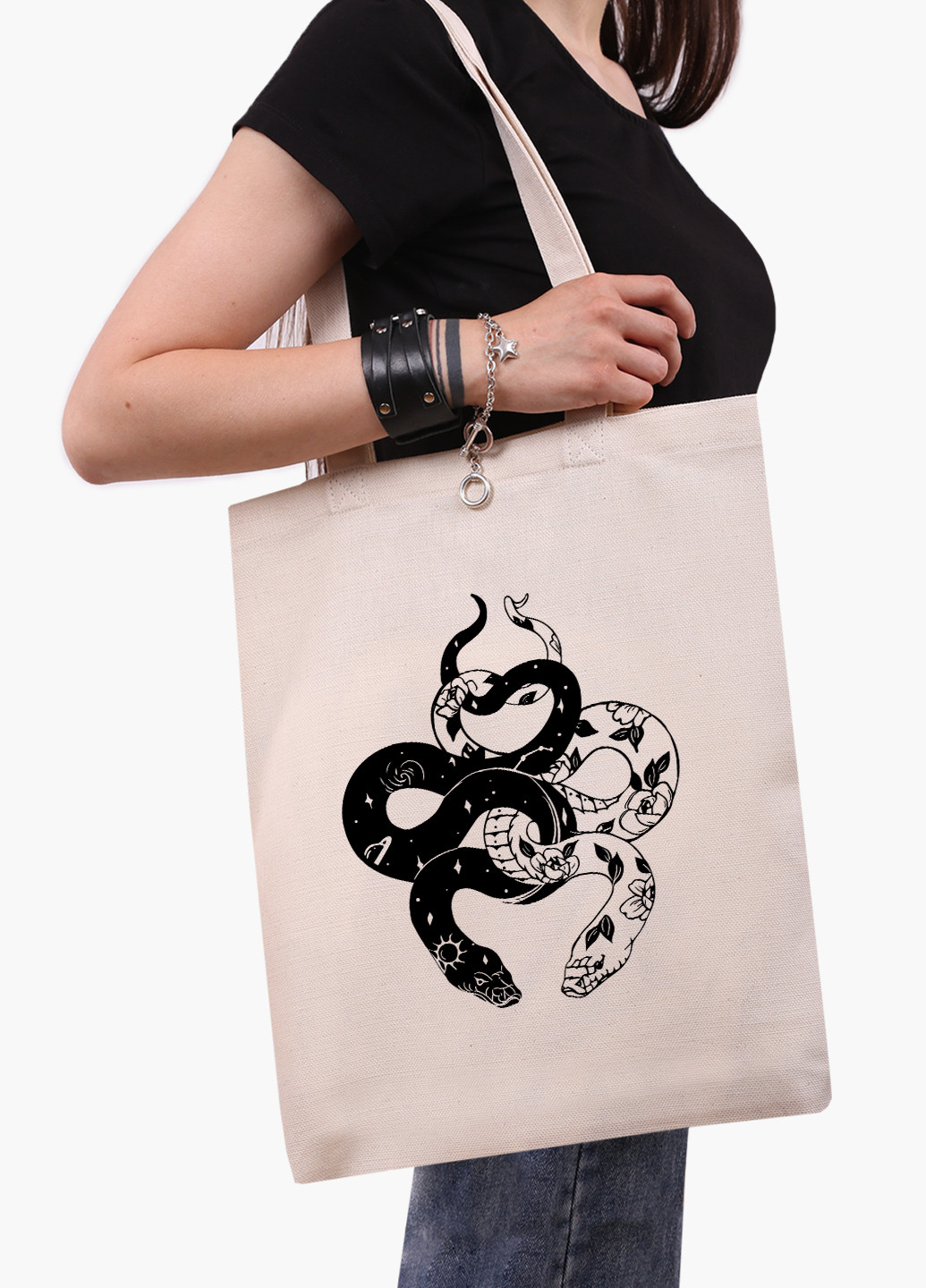 Еко сумка шоппер біла Інь Янь Змії (Yin Yang Snake) (9227-2850-WT-1) Еко сумка шоппер біла 41*35 см MobiPrint (221682984)