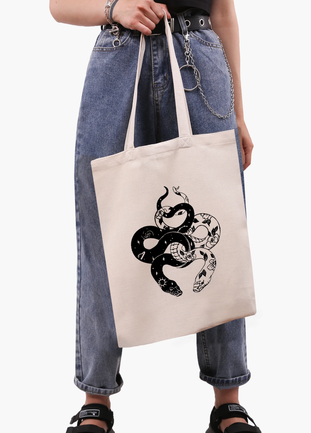 Еко сумка шоппер біла Інь Янь Змії (Yin Yang Snake) (9227-2850-WT-1) Еко сумка шоппер біла 41*35 см MobiPrint (221682984)