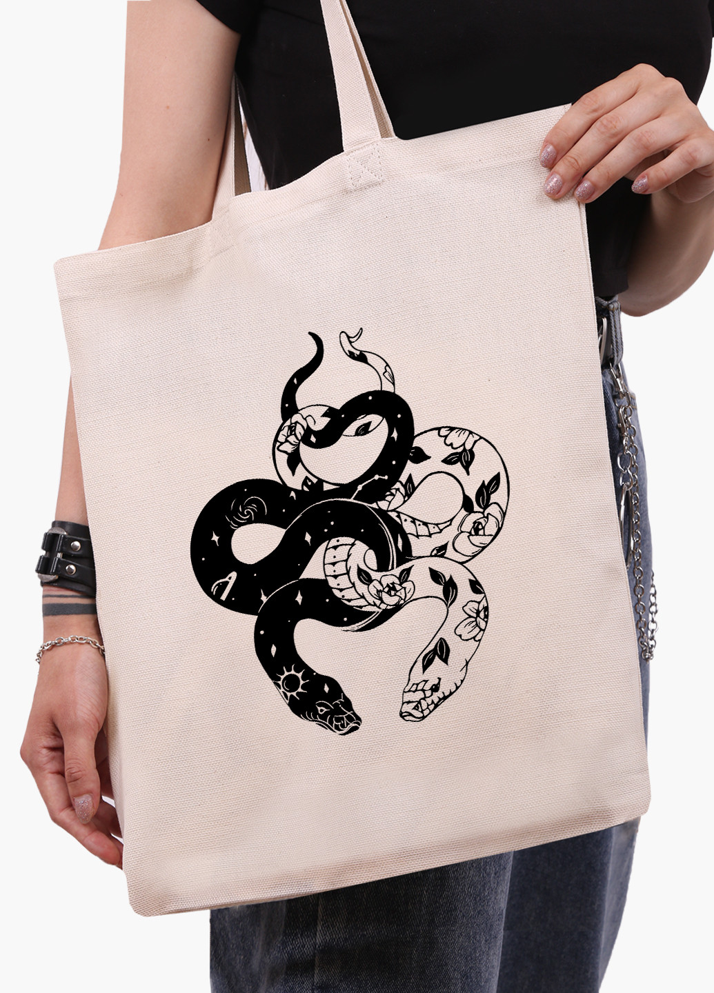 Еко сумка шоппер біла Інь Янь Змії (Yin Yang Snake) (9227-2850-WT-1) Еко сумка шоппер біла 41*35 см MobiPrint (221682984)