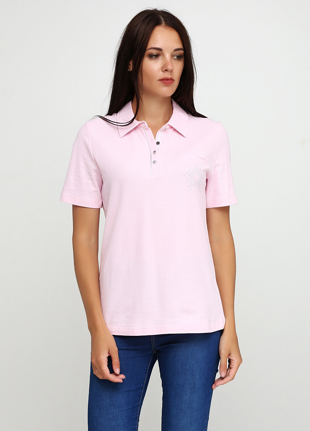 Светло-розовая женская футболка-поло BRANDTEX CLASSIC однотонная