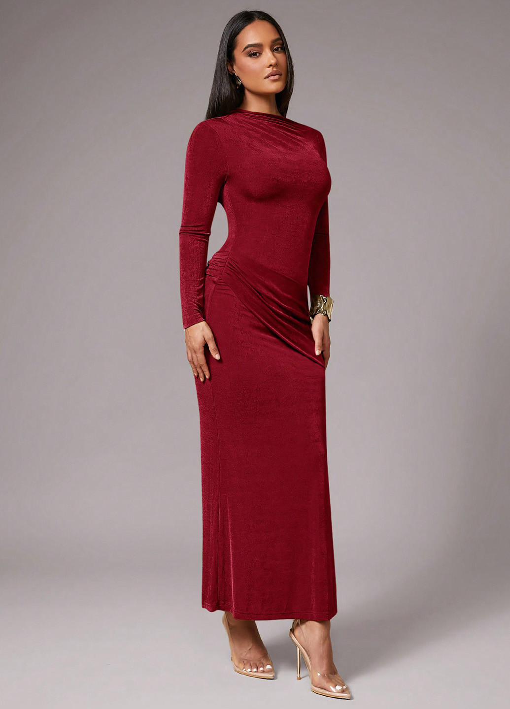 Бордовое вечернее платье годе SHEIN однотонное