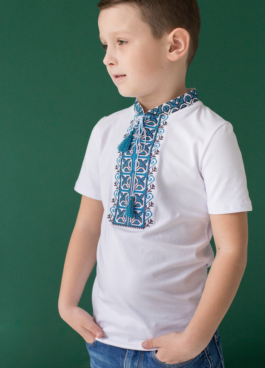 Вишиванка для хлопчика з коротким рукавом Дем'янчик блакитна вишивка Melanika (228500226)