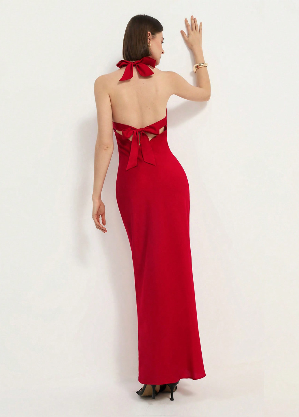 Червона святковий, вечірня сукня силуетна, з відкритою спиною SHEIN однотонна