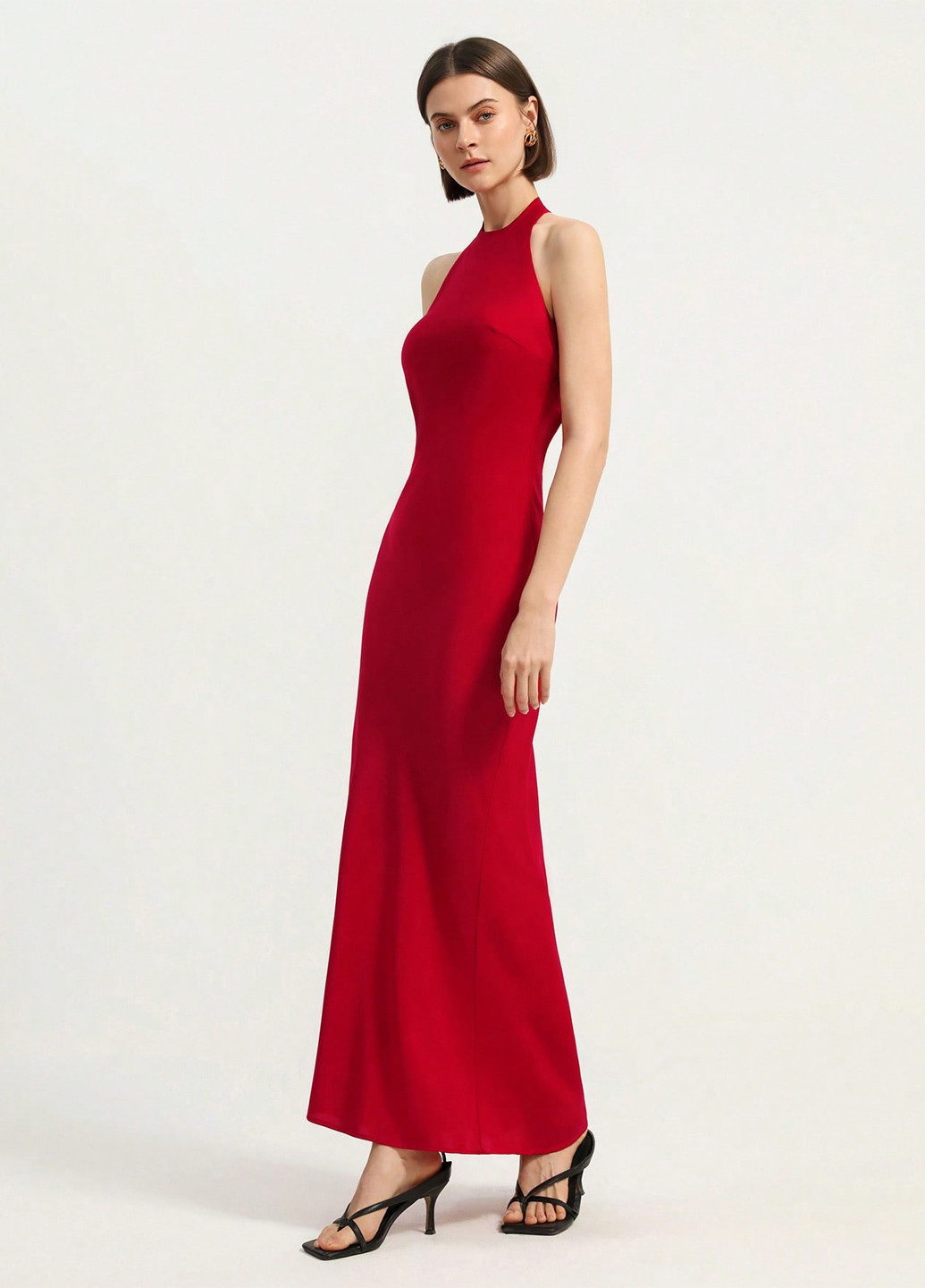 Червона святковий, вечірня сукня силуетна, з відкритою спиною SHEIN однотонна