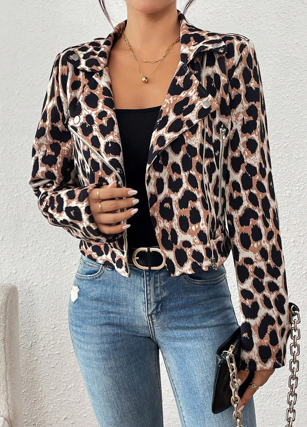 Коричнева демісезонна куртка косуха, байкерська SHEIN