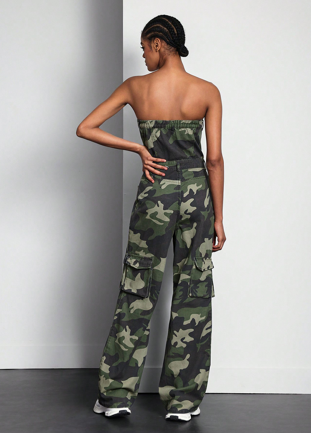 Комбінезон SHEIN комбінезон-брюки камуфляжний хакі джинсовий, кежуал бавовна, джинс