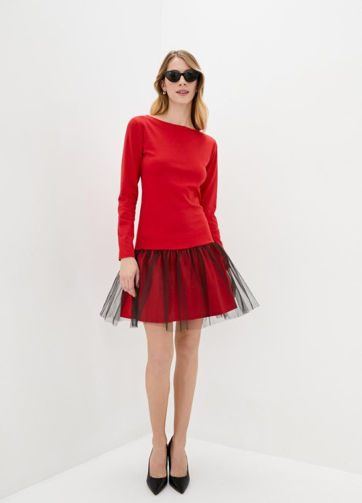 Червона вечірня червоне жіноче плаття з фатином кльош Podium однотонна