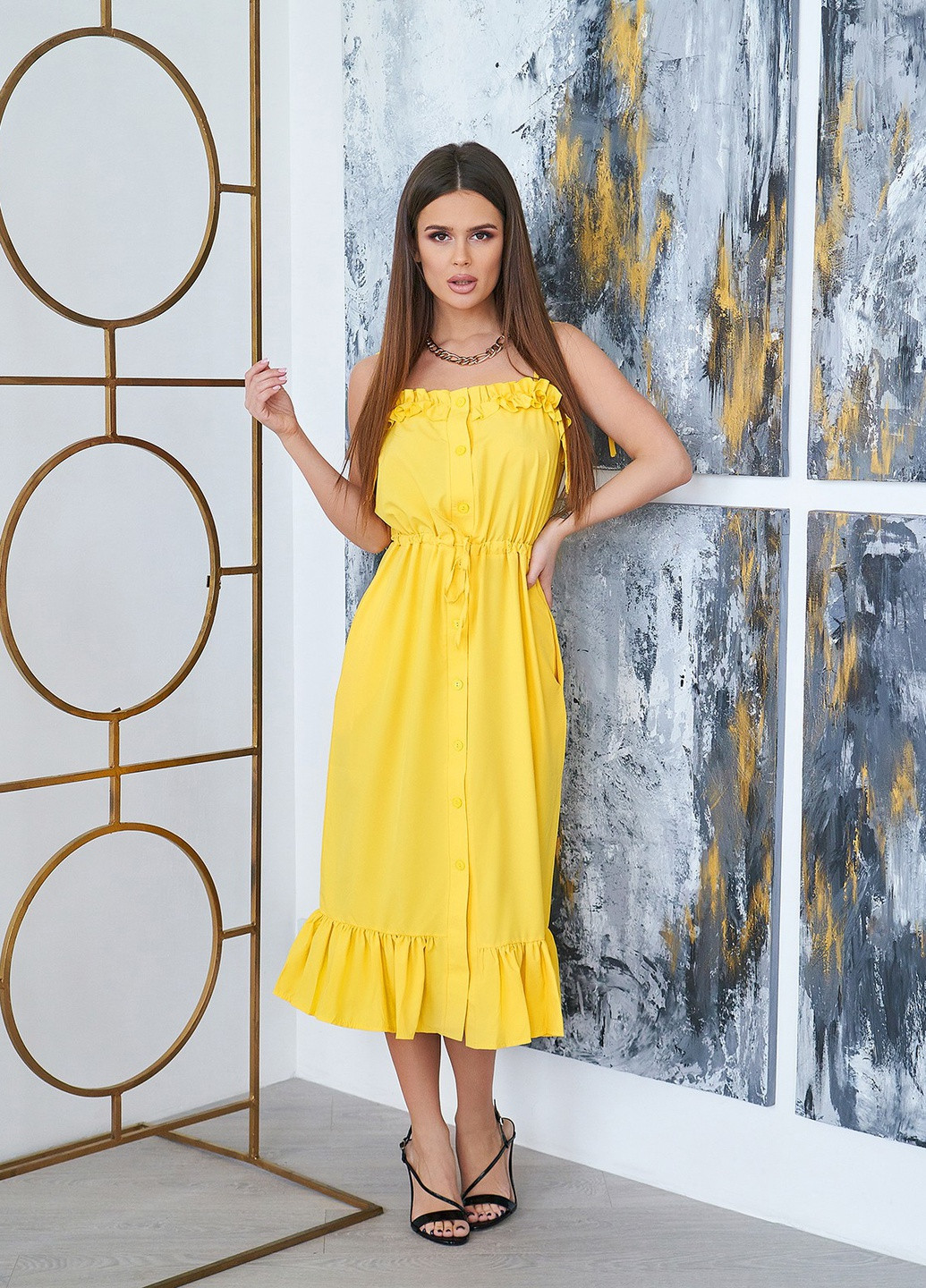 Жовтий повсякденний сукня жіноча годе ISSA PLUS однотонна