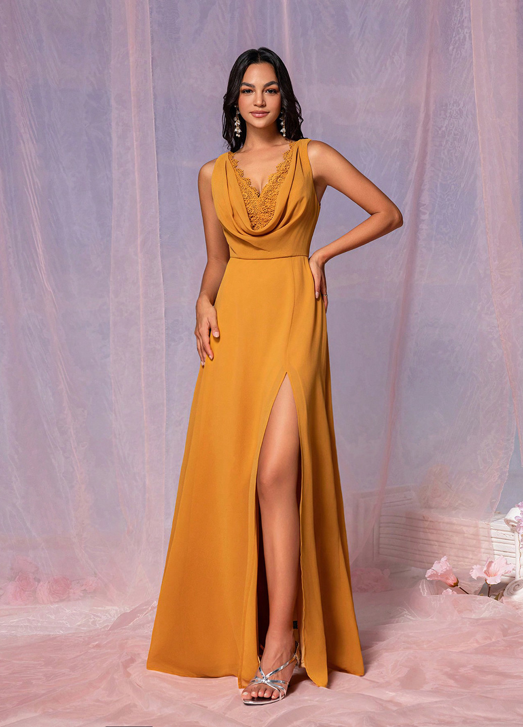 Помаранчева вечірня, святковий сукня в стилі армпір SHEIN однотонна