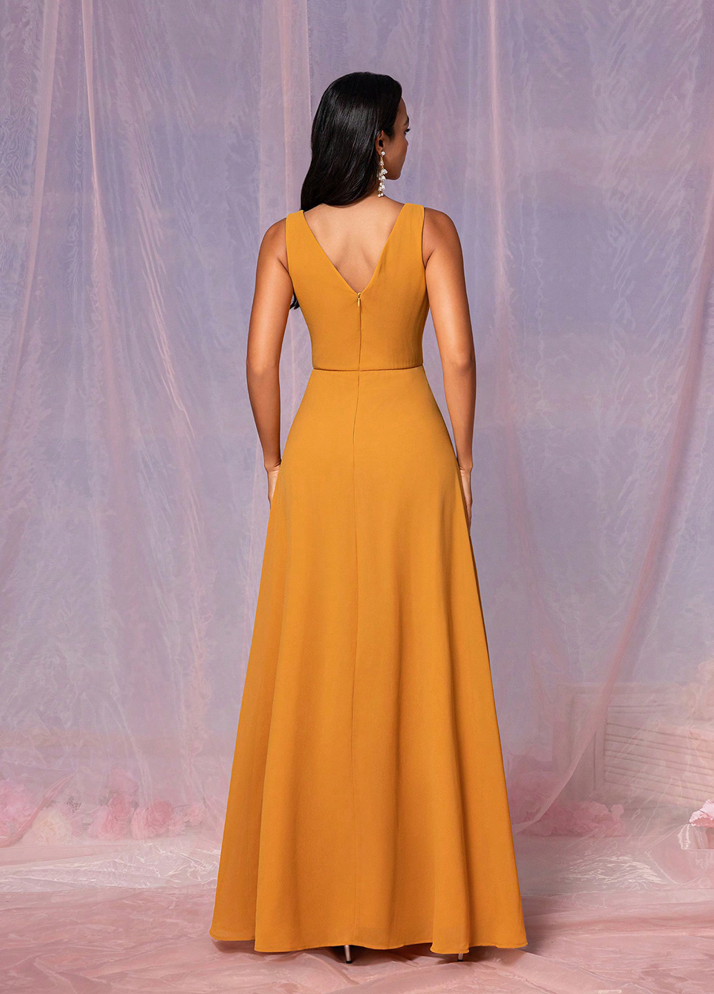 Помаранчева вечірня, святковий сукня в стилі армпір SHEIN однотонна