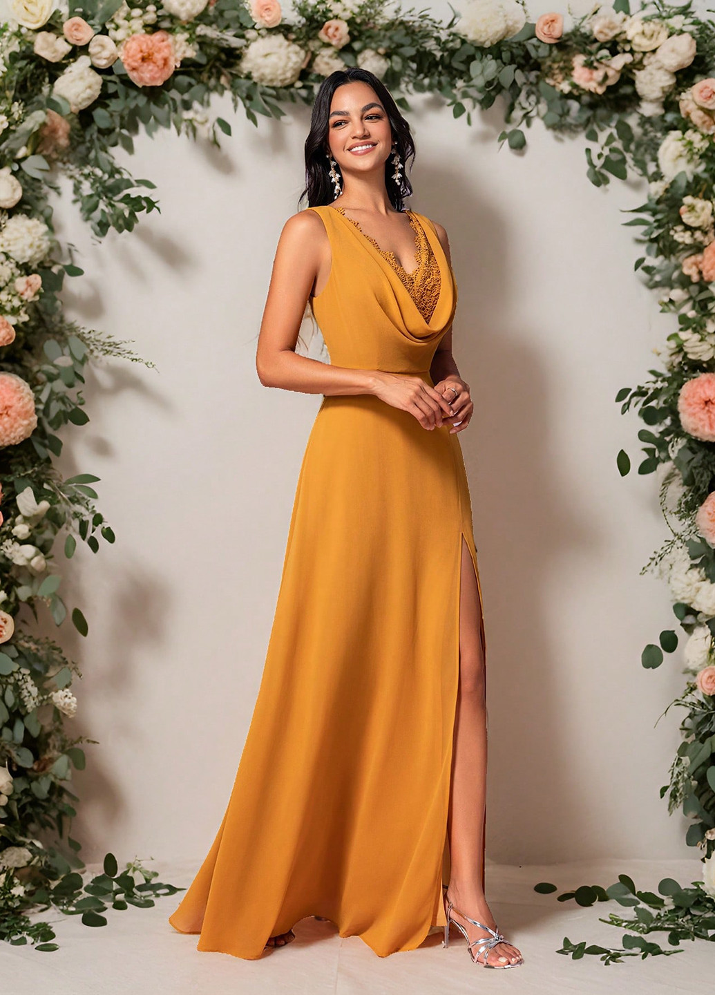 Помаранчева вечірня, святковий сукня в стилі армпір SHEIN однотонна