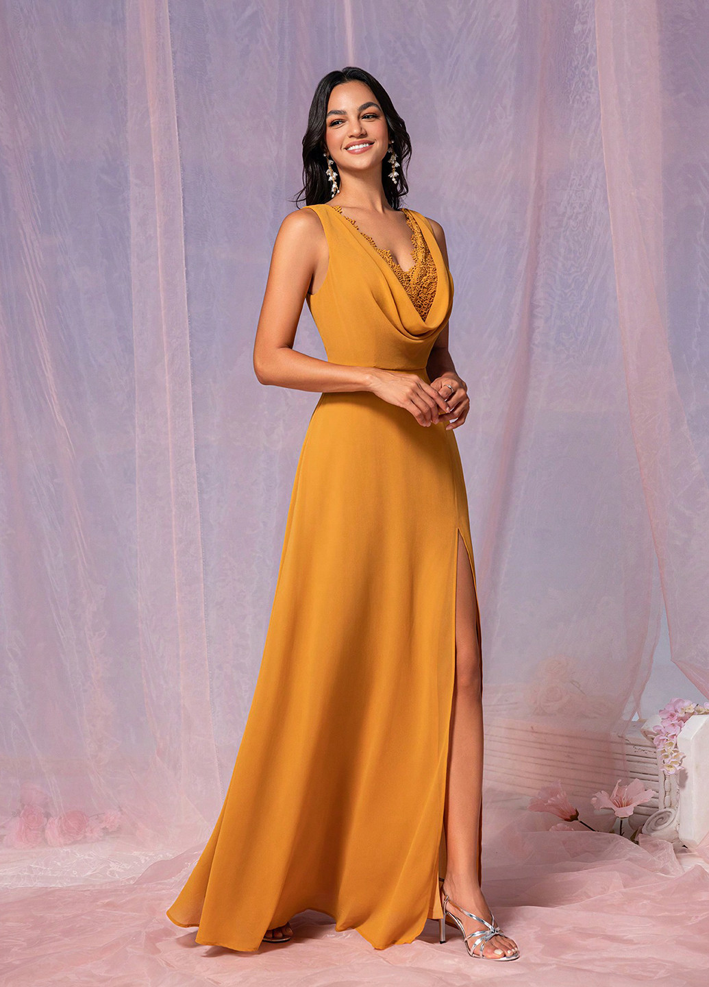 Помаранчева вечірня, святковий сукня в стилі армпір SHEIN однотонна