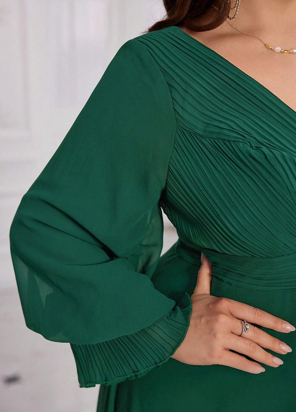 Темно-зеленое праздничный, вечернее платье SHEIN однотонное