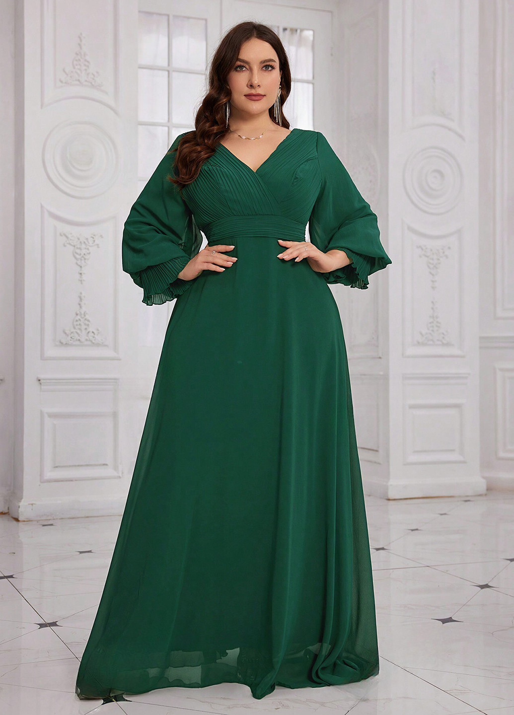 Темно-зеленое праздничный, вечернее платье SHEIN однотонное
