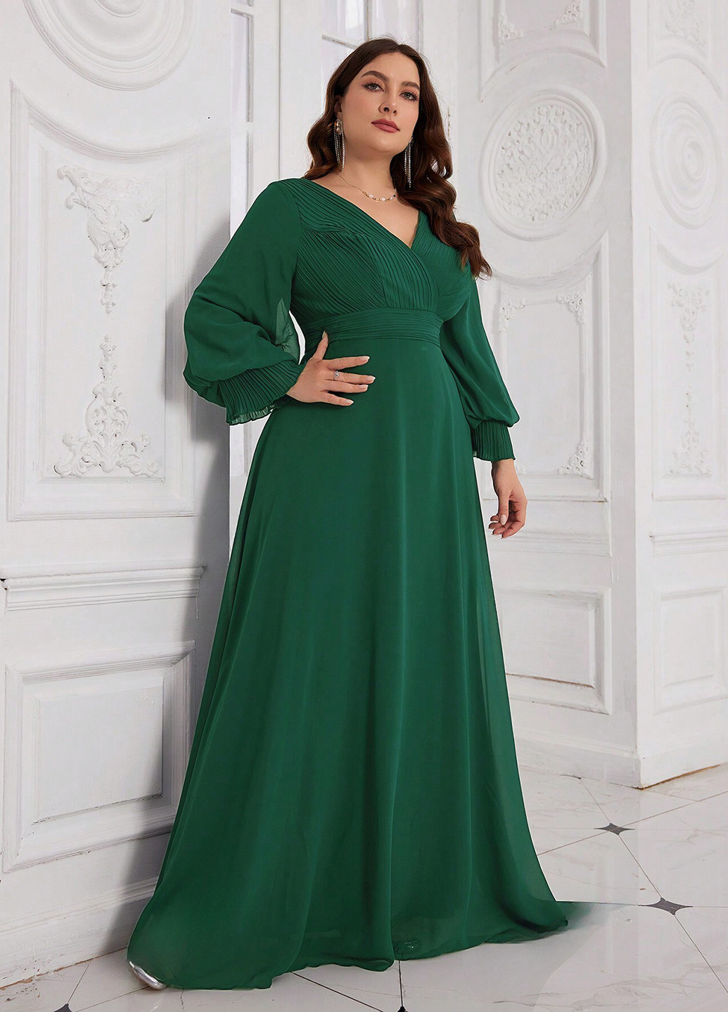 Темно-зеленое праздничный, вечернее платье SHEIN однотонное