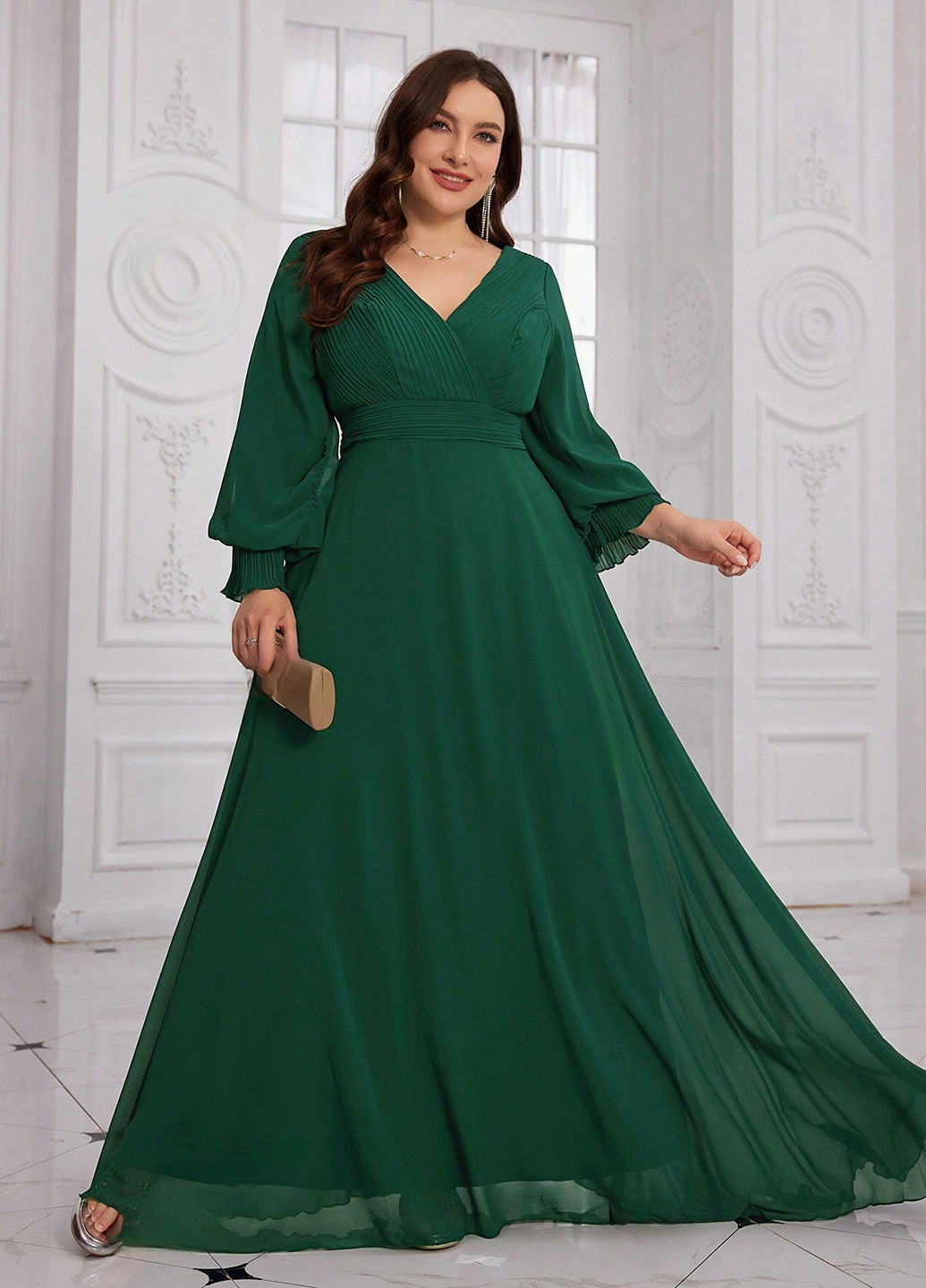 Темно-зеленое праздничный, вечернее платье SHEIN однотонное