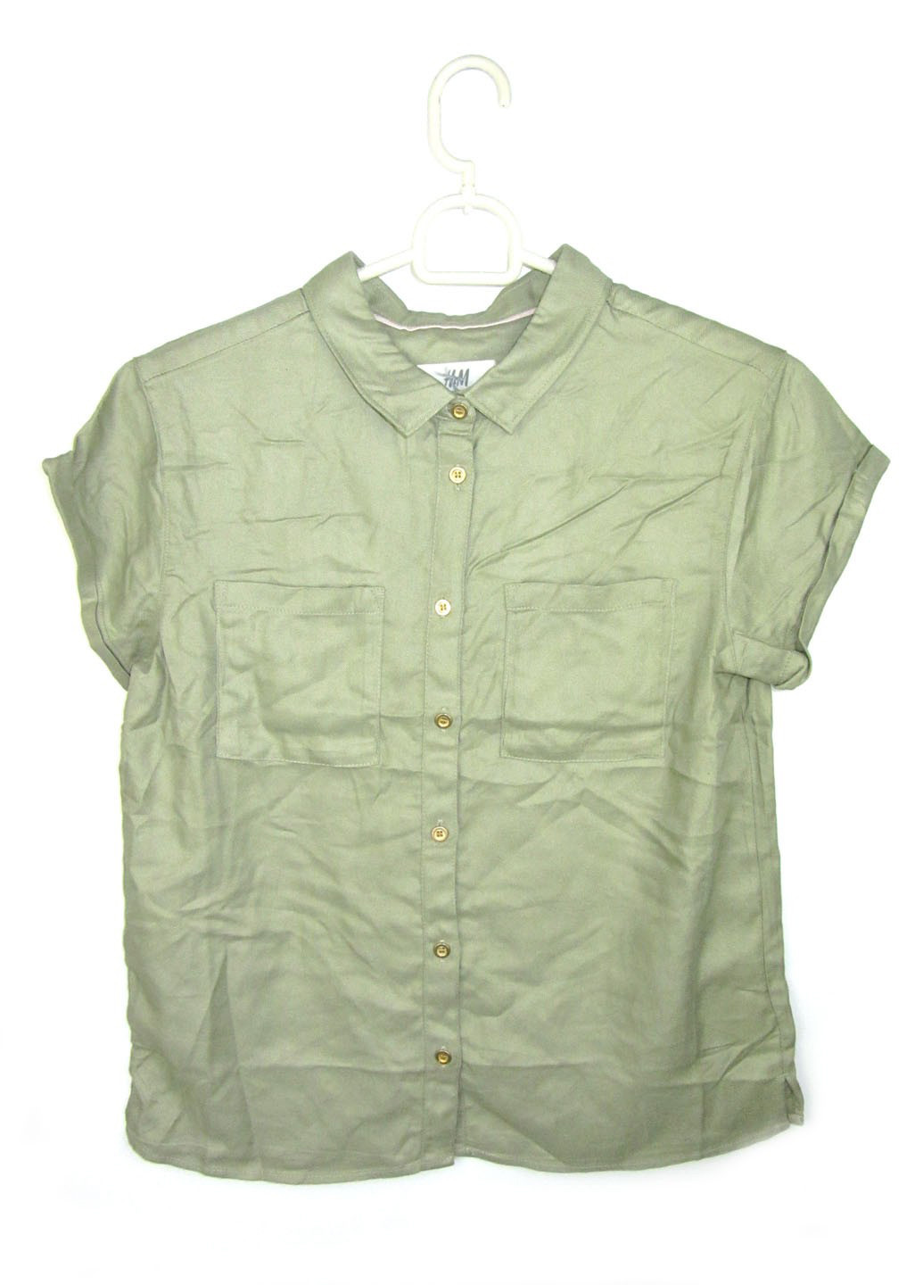 Оливковая (хаки) однотонная блузка H&M летняя