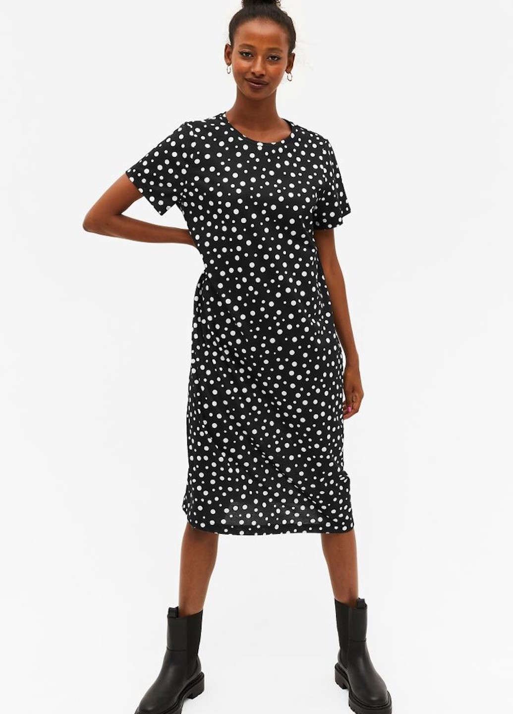 Чорна кежуал сукня сукня-футболка Monki в горошок